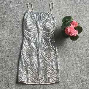 Lulu's Silver Geometric Sequin Mini Dress